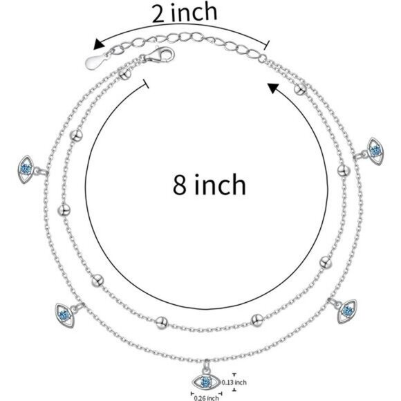 Sterling Silver Evil Eye Heart Infinity Adjustable Anklet Women Jewelry - Picture 5 of 7